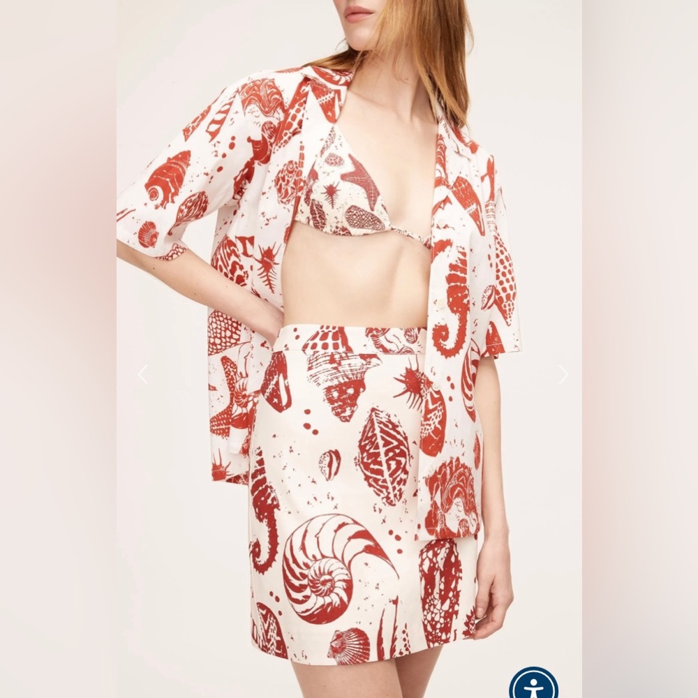 Rebecca Taylor Sea Shore Red/Cream Linen A-Line Mini Skirt size 16 NWOT - Picture 1 of 10